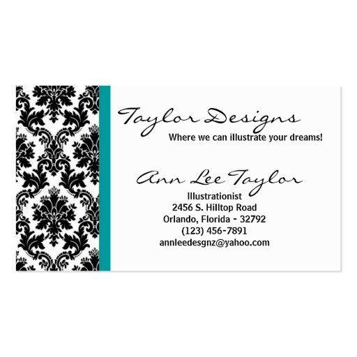 Damask and Teal Elegant Trendy Chic Business Card