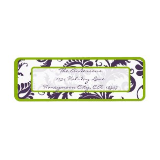 Damask Apple Green & Lapis Purple Address Label label
