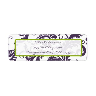 Damask Apple Green & Lapis Purple Address Label label
