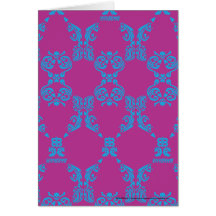 Damask Aqua-Purple Greeting Cards