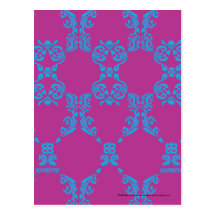 Damask Aqua-Purple Post Cards