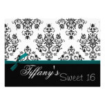 damask aqua Sweet Sixteen Invitation invitations