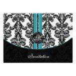 damask aqua wedding monogram invitation