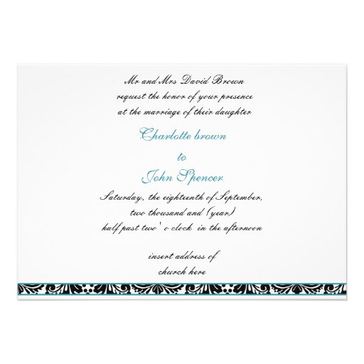damask aqua wedding monogram invitation