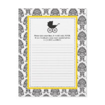 Damask Baby Carriage Baby Shower Advice Card Invite