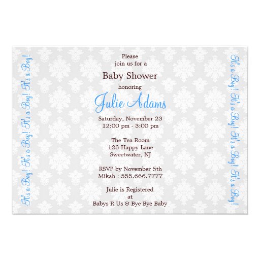 Damask Baby Shower : Boy : Invitation