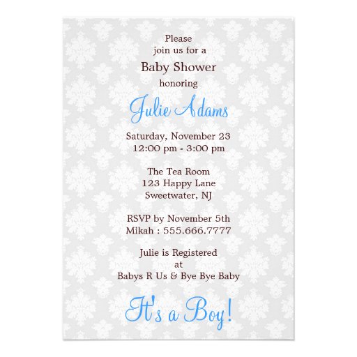 Damask Baby Shower : Boy : Invitation