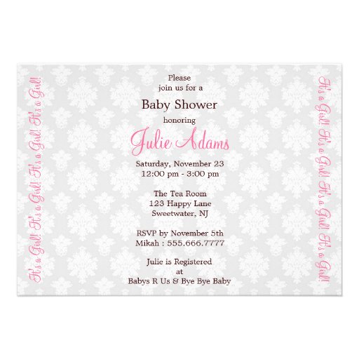 Damask Baby Shower : Girl : Invitation