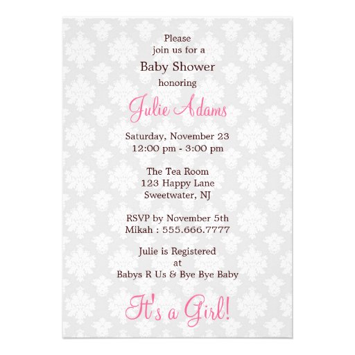 Damask Baby Shower : Girl : Invitation