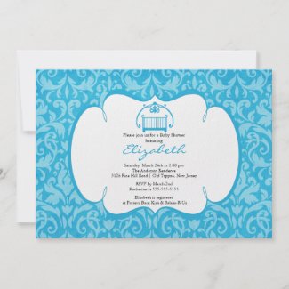 Damask Baby Shower Invitation Turquoise Crib invitation