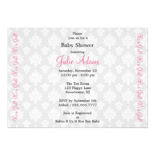 Damask Baby Shower Pink Nursery: Invitation