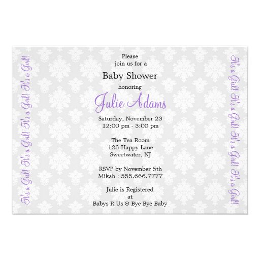 Damask Baby Shower : Purple : Invitation