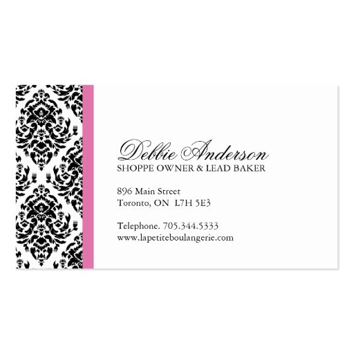 Damask Bakery Business Cards (back side)