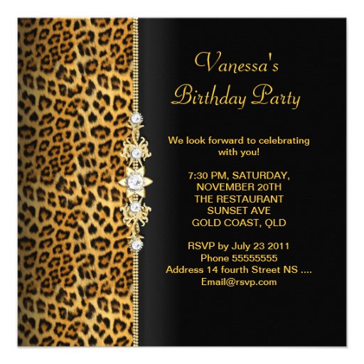 Damask Birthday Party Gold Black Leopard Custom Invitations