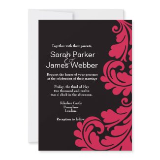 Damask Black and Deep Fuchia Wedding invitation invitation