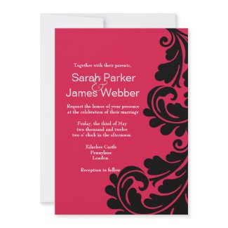 Damask Black and Deep Fuchia Wedding invitation invitation