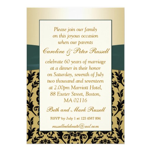 Damask black gold hearts 50th Wedding Anniversary Custom Announcement
