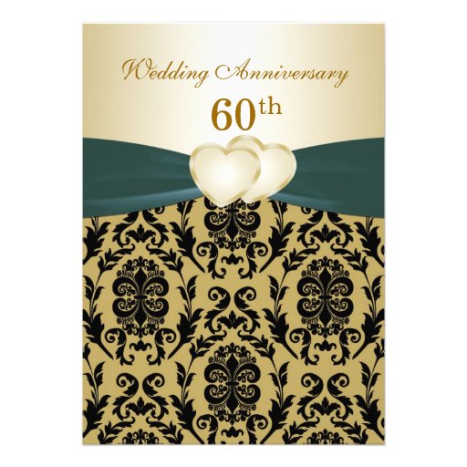 Damask black gold hearts 50th Wedding Anniversary Custom Announcement (front side)