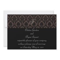 damask black on brown invitation