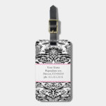 Damask Black & Pale Pink Luggage Tag luggage tags