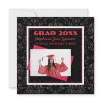 Damask Black & Red Graduation Announcement