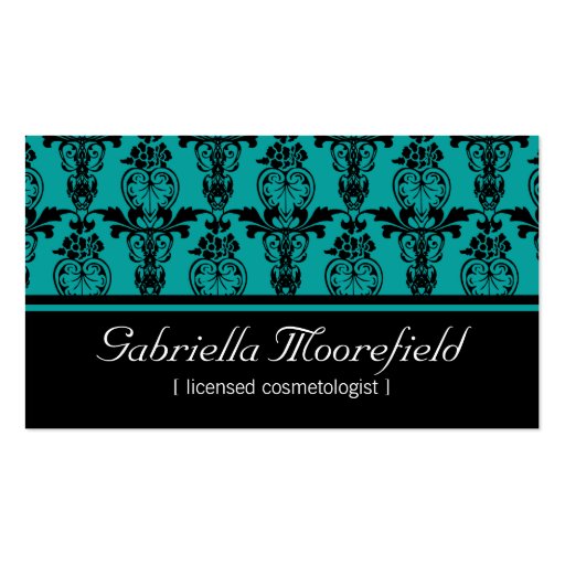 Damask Black Teal Cosmetologist Business Cards