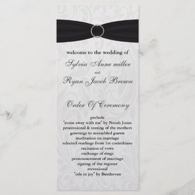 damask black Wedding program Customized Rack Card