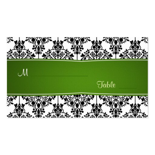 Damask black, white and green Place card Business Card Templates