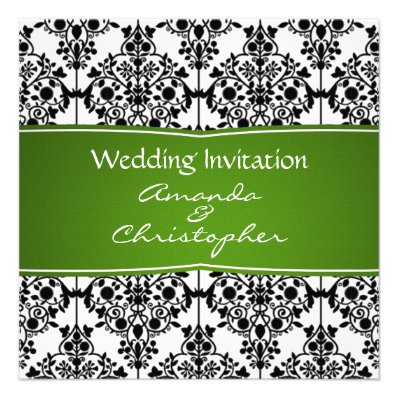 Damask black, white and green Wedding Invitation