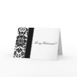 Damask black white and grey be my bridesmaid card