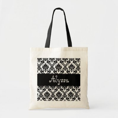 Damask Black White Bride or Bridesmaid Gift Canvas Bags