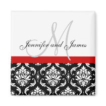 Damask Black White Red Monogram Names Magnet