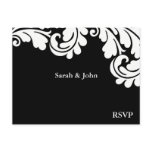 Damask Black & White Wedding RSVP Postcard 3