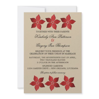 Damask Blooms Wedding Invitation, Dark Red