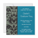 damask blue; bachelorette custom invitations