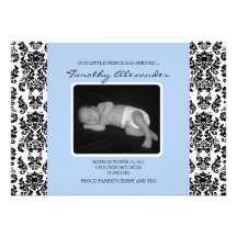 Damask Blue Birth Announcement