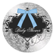 Damask Blue Black Baby Boy Shower Sticker