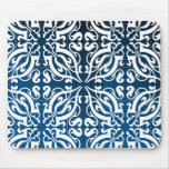 Damask - Blue+black Background Mouse Pad