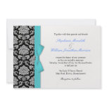 Damask Blue Bow Wedding Invitation