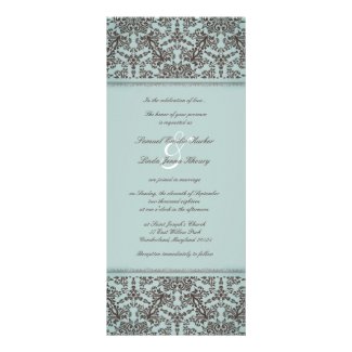 Damask Blue Brown Flat Wedding Invitation