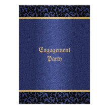 Damask blue gold elegant wedding party custom invite