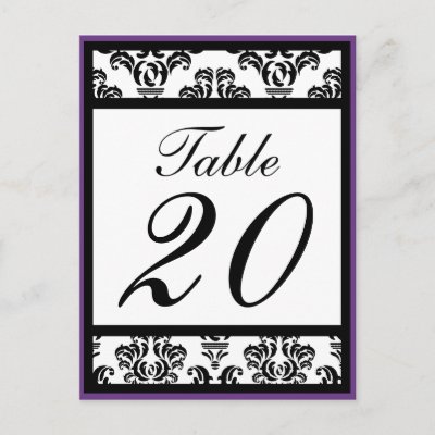 Damask Border Table Numbers (Black/Purple/White) Post Card
