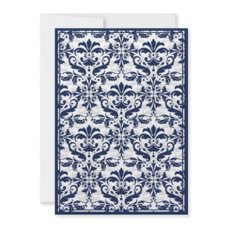 Damask Border with Double Frame (Navy & White) invitation