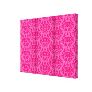 Damask botanic & hearts hot pink triptych print wrappedcanvas