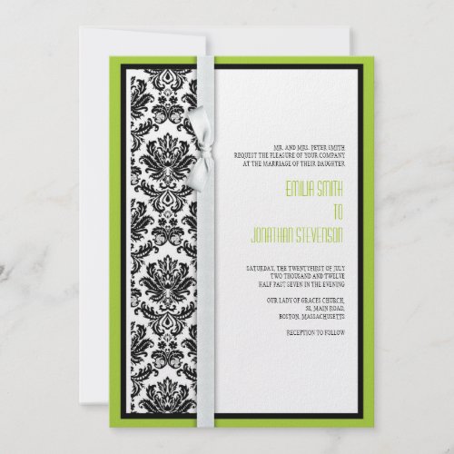 Damask Bow Wedding Invitation with Green invitation 