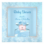 Damask Boy Baby Shower Blue White Floral Personalized Invitation