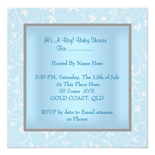 Damask Boy Baby Shower Blue White Floral Announcements