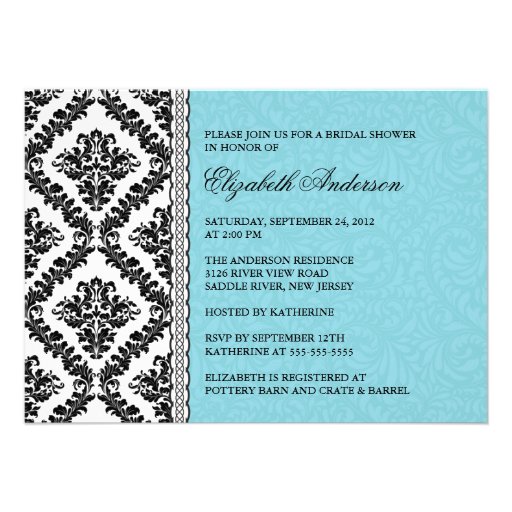 Damask Bridal Shower Invitation Black & Turquoise