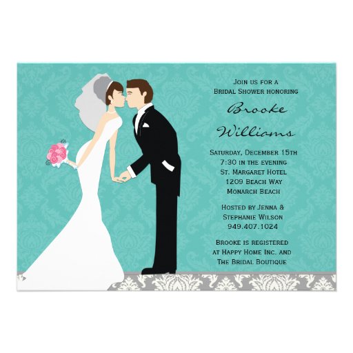 Damask Bride and Groom Wedding Shower Invitation 5" X 7" Invitation