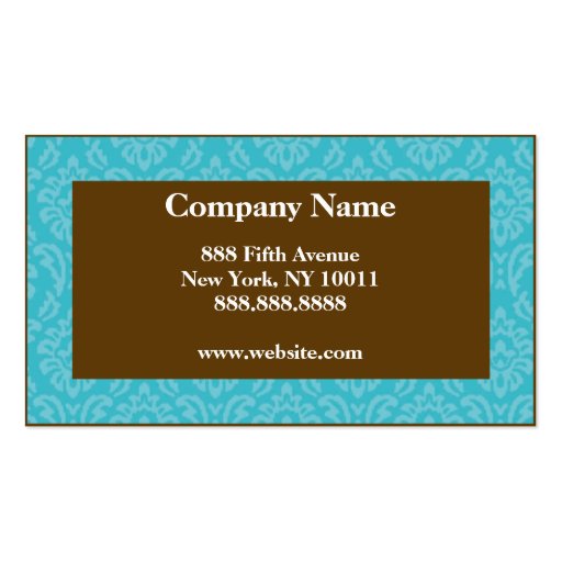 Damask Brown and Blue Elegant Business Cards (back side)